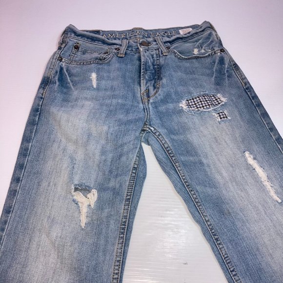 American Eagle Distressed Patched Bootcut Jeans Size29x28 - Picture 1 of 11